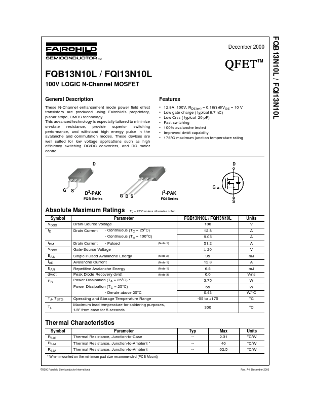 FQB13N10L