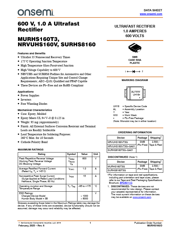 MURHS160T3 Datasheet Preview