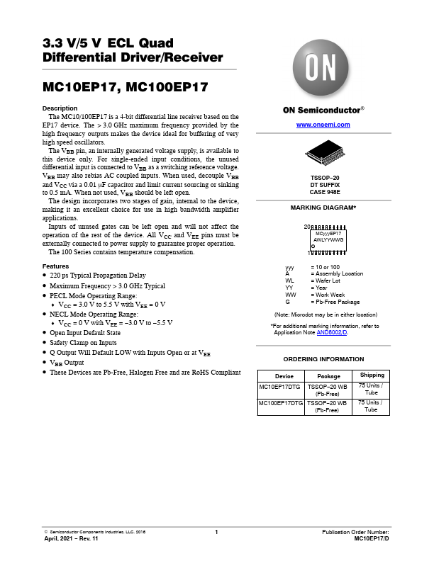 MC10EP17 Datasheet Preview