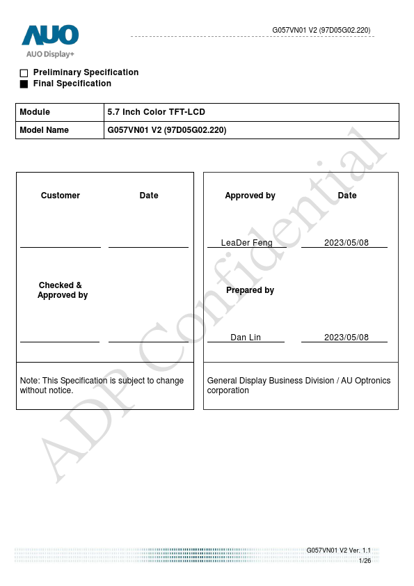 G057VN01-V2 Datasheet Preview