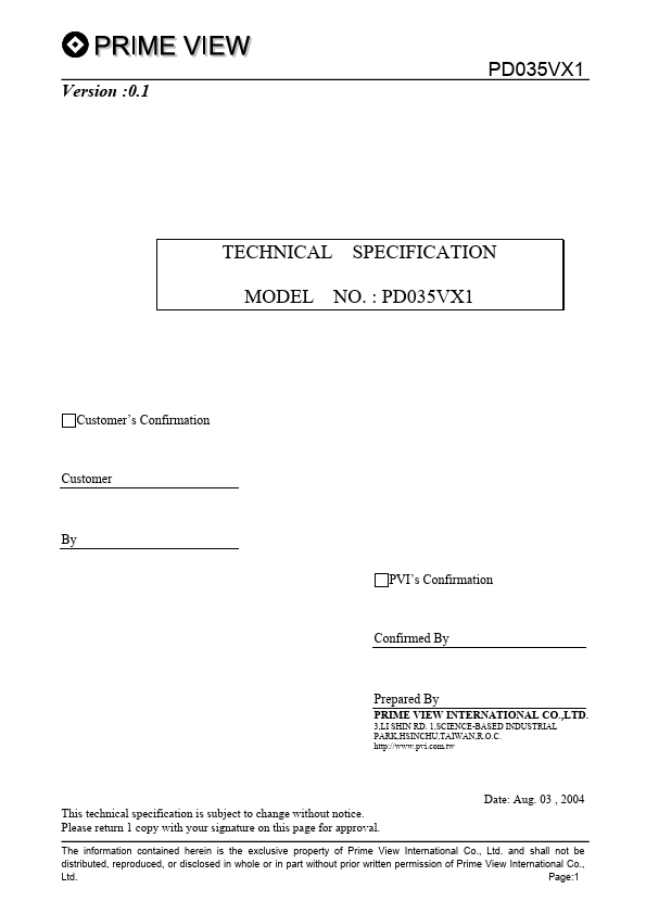 PD035VX1 Datasheet Preview