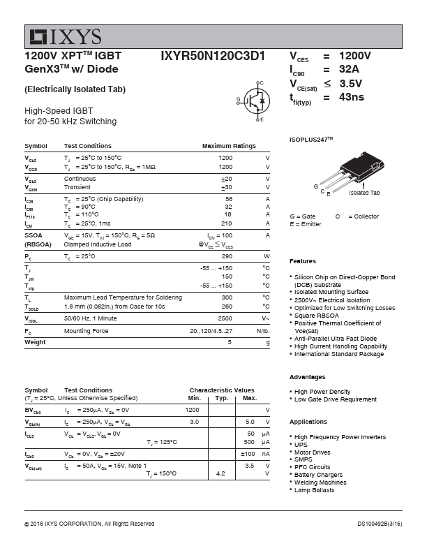 IXYR50N120C3D1 Datasheet Preview