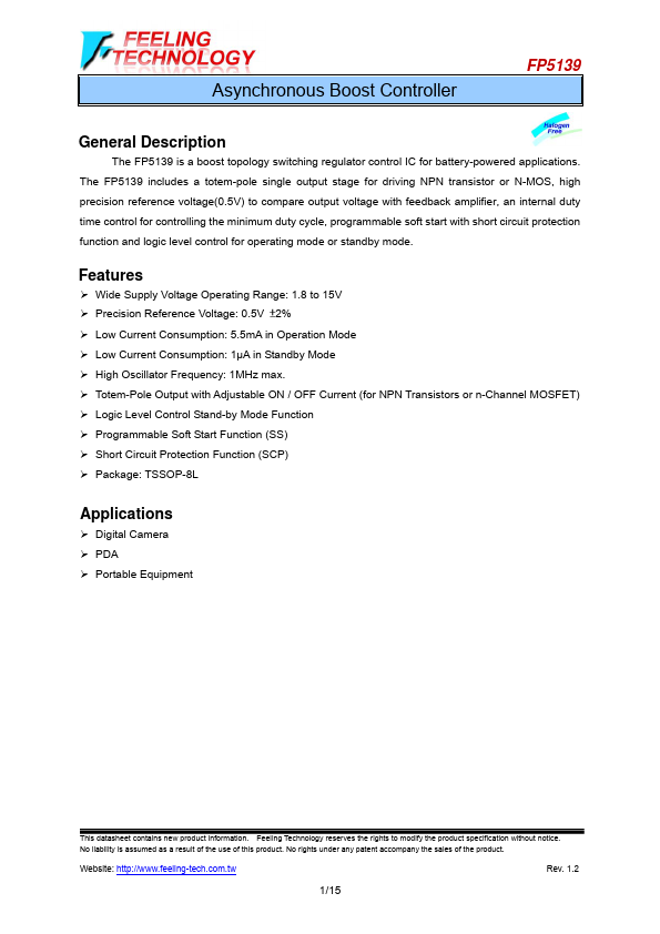 FP5139 Asynchronous Boost Controller by Feeling Technology - Datasheet Preview