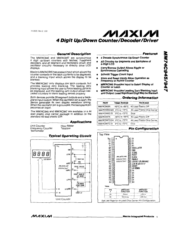 MM74C945-MM74C947