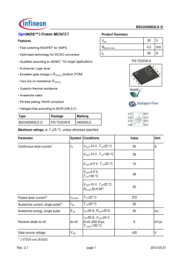 BSC042N03LSG Datasheet Preview