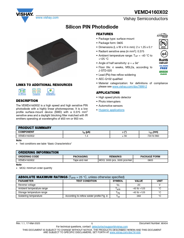 VEMD4160X02 Datasheet Preview