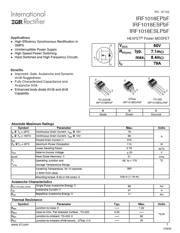 IRF1018ESLPbF