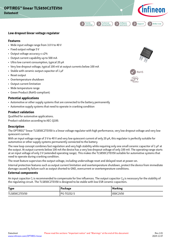 TLS850C2TEV50 Datasheet Preview
