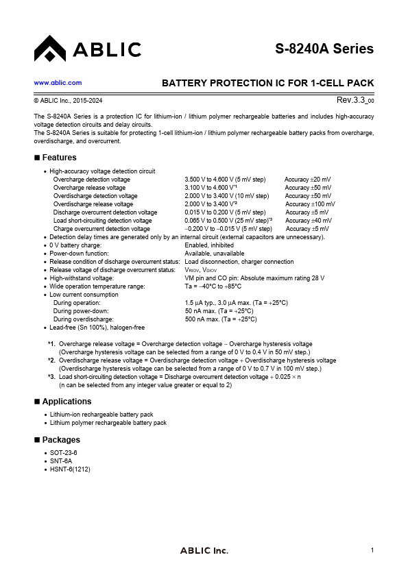 S-8240A Datasheet Preview