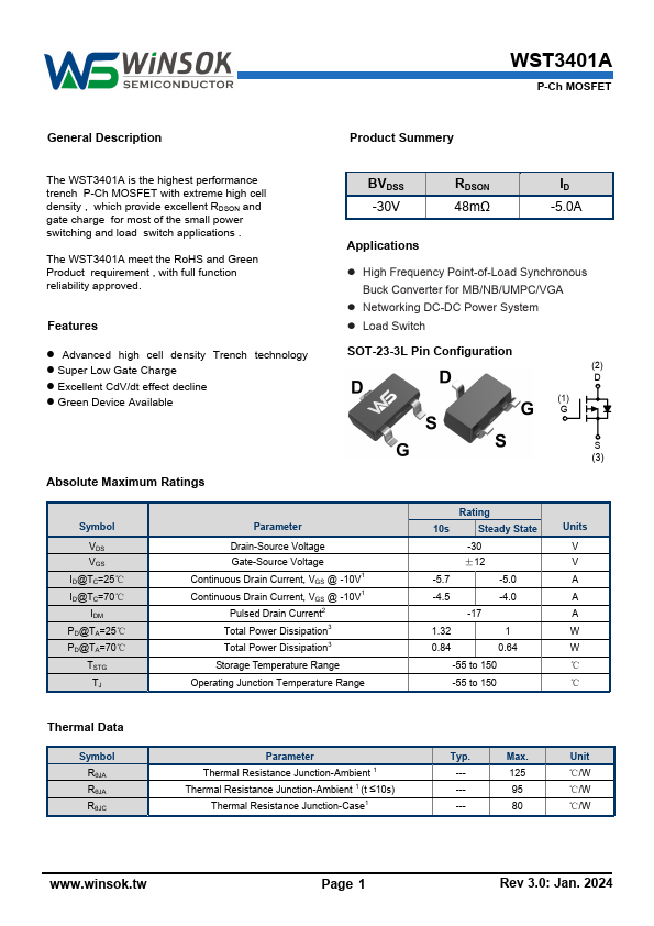 WST3401A Datasheet Preview