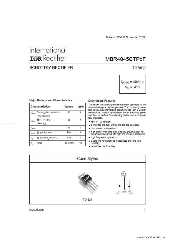 MBR4045CTPBF