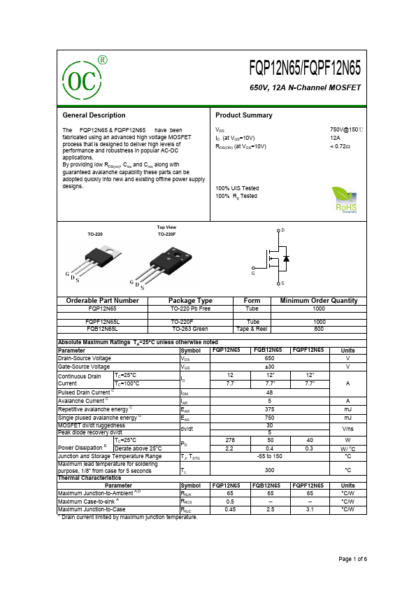 FQB12N65