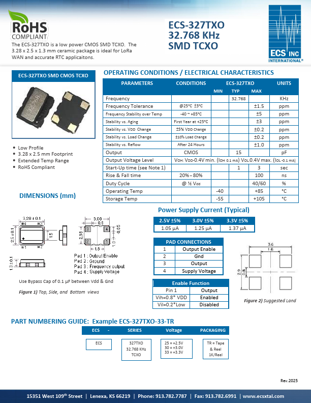 ECS-327TXO SMD TCXO by ECS - Datasheet Preview