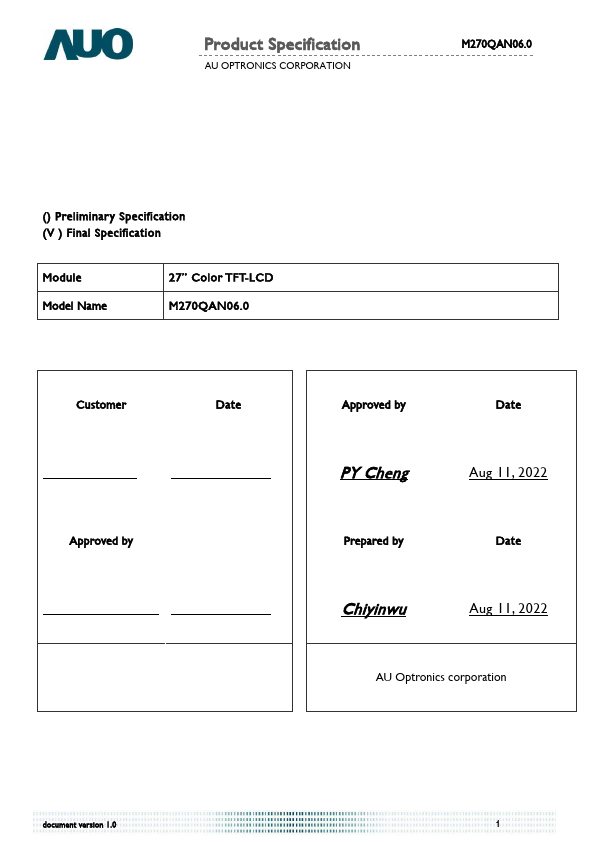 M270QAN06.0 Datasheet Preview