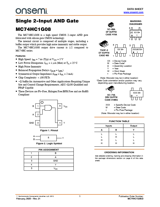 MC74HC1G08 Datasheet Preview