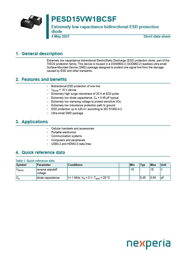PESD15VW1BCSF Datasheet Preview