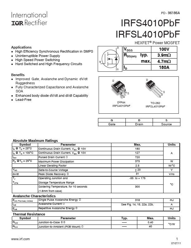 IRFS4010 Datasheet Preview