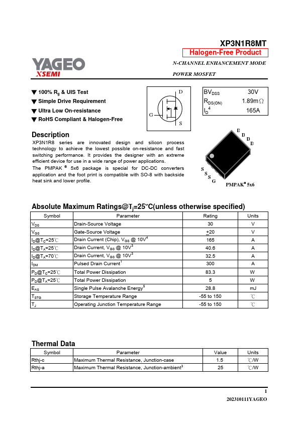 XP3N1R8MT Datasheet Preview