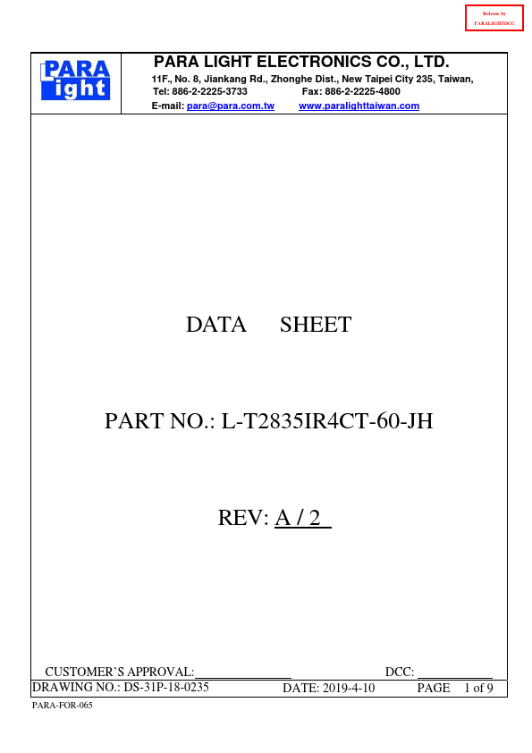 L-T2835IR4CT-60-JH SMD LED by PARA LIGHT - Datasheet Preview