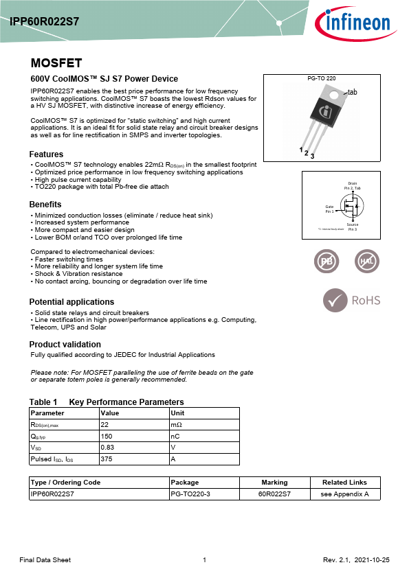 IPP60R022S7 Datasheet Preview