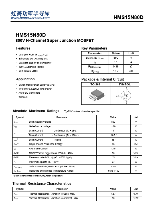 HMS15N80D Datasheet Preview