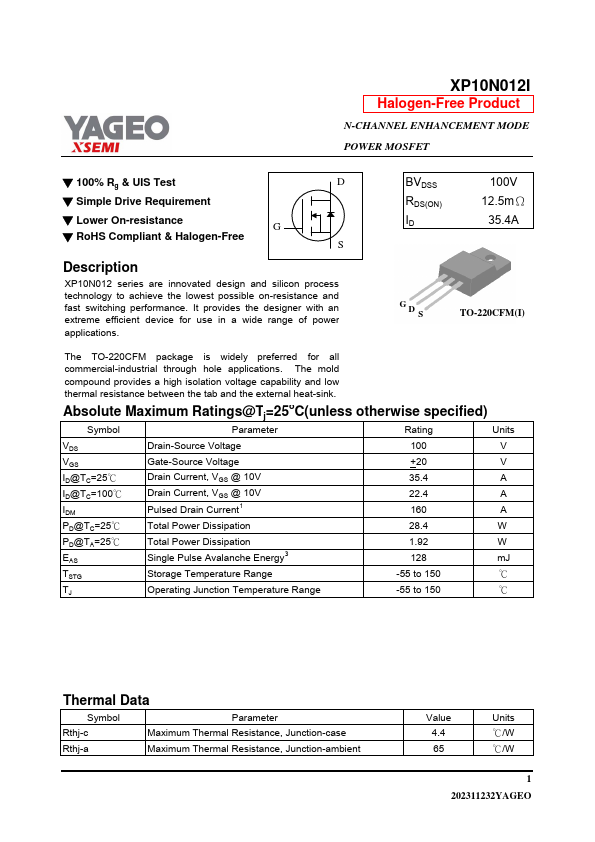 XP10N012I Datasheet Preview