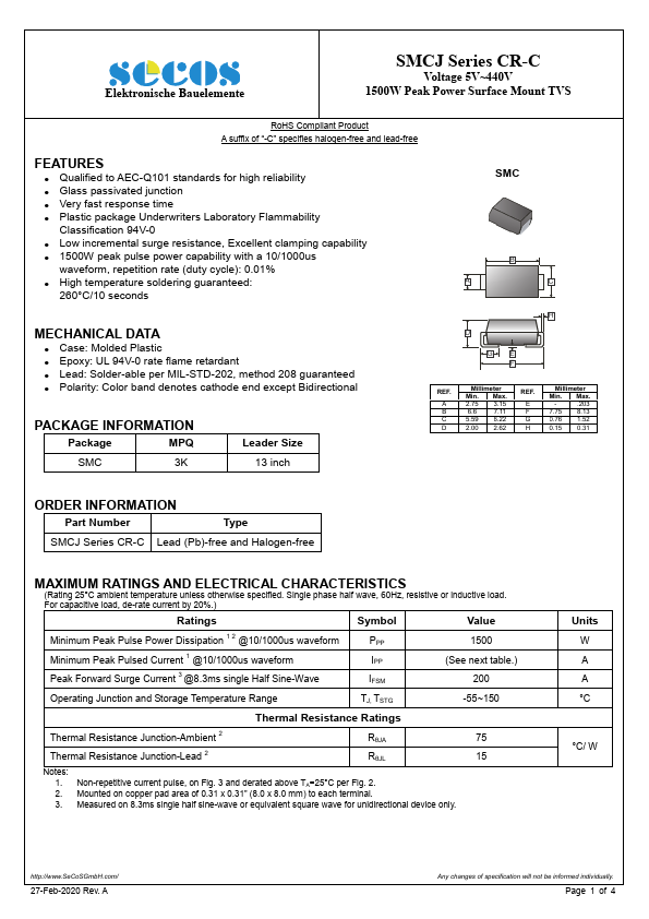 SMCJ90ACR-C Datasheet Preview