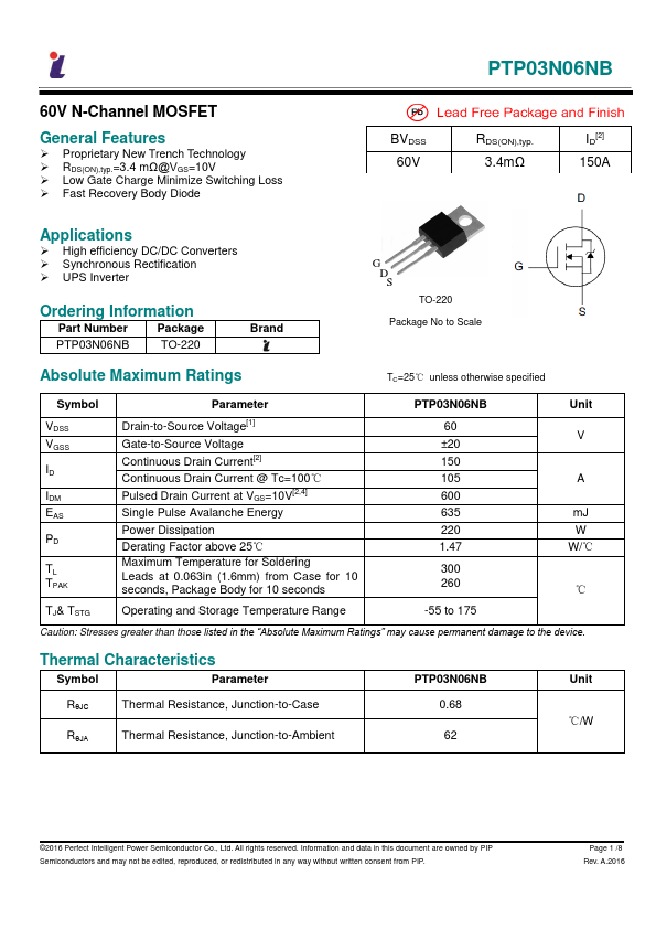 PTP03N06NB Datasheet Preview