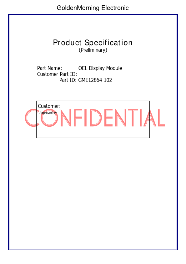 GME12864-02 OEL Display Module by GoldenMorning - Datasheet Preview