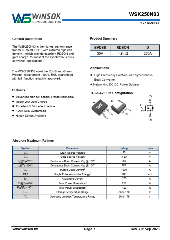 WSK250N03 Datasheet Preview