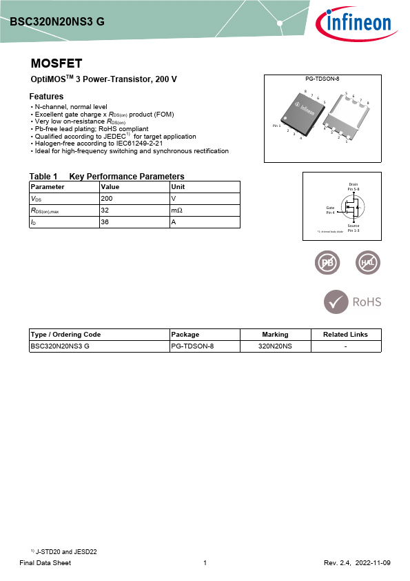 BSC320N20NS3G Datasheet Preview