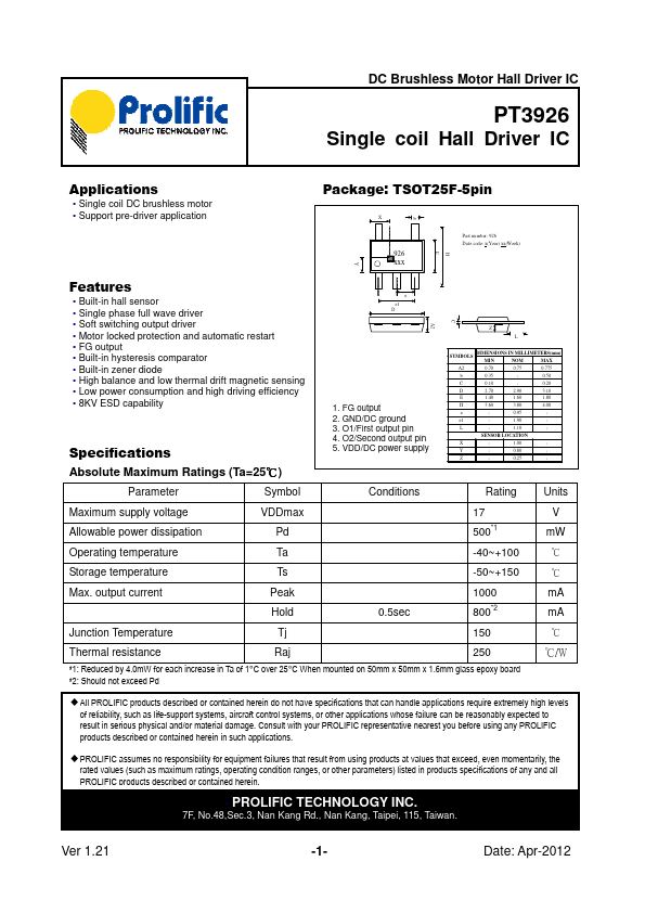 PT3926 Datasheet Preview