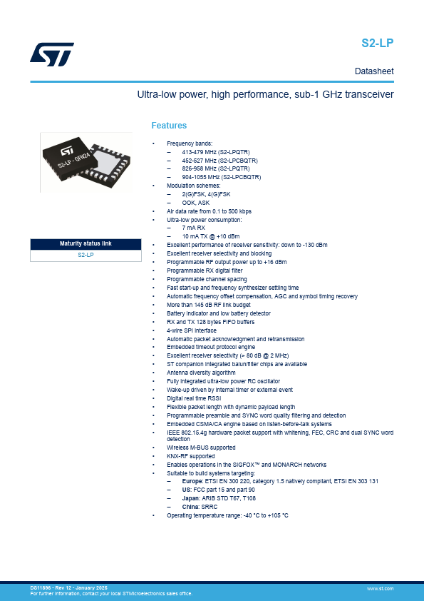 S2-LP Datasheet Preview