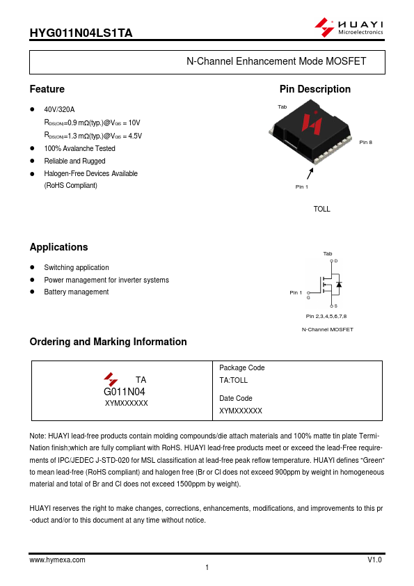 HYG011N04LS1TA Datasheet Preview