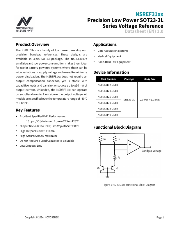 NSREF3112 Low-power Voltage Reference by NOVOSENSE - Datasheet Preview