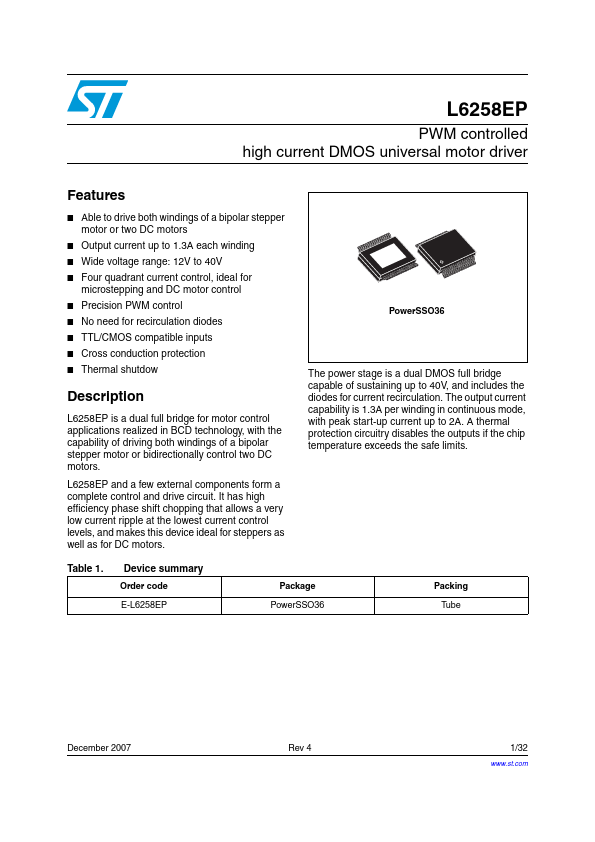 L6258EP datasheet page 1 preview