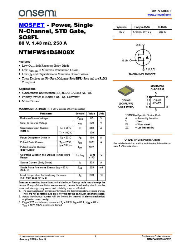 NTMFWS1D5N08X Datasheet Preview