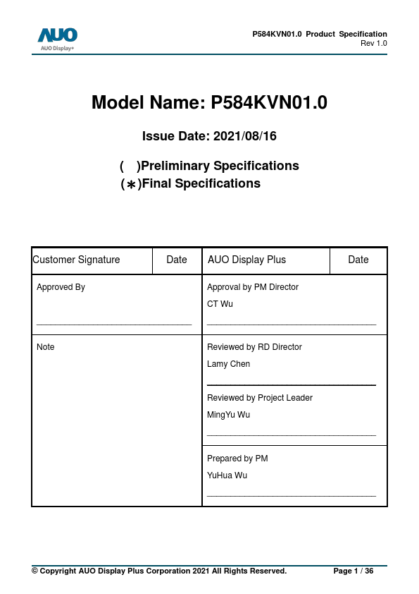 P584KVN01.0 Datasheet Preview