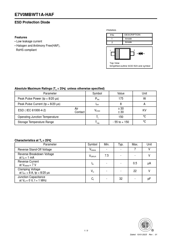 E7V0MBWT1A-HAF Datasheet Preview