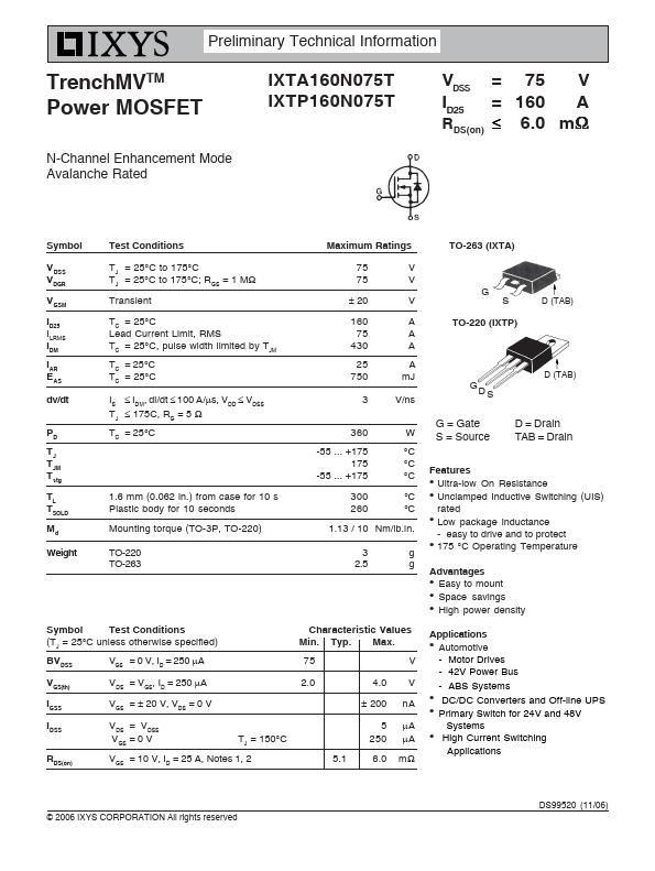 IXTA160N075T