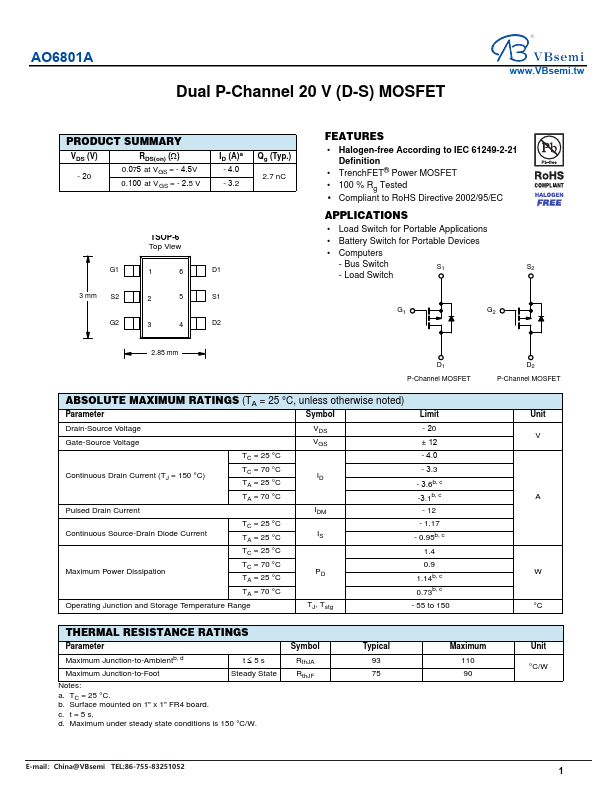 AO6801A Datasheet Preview