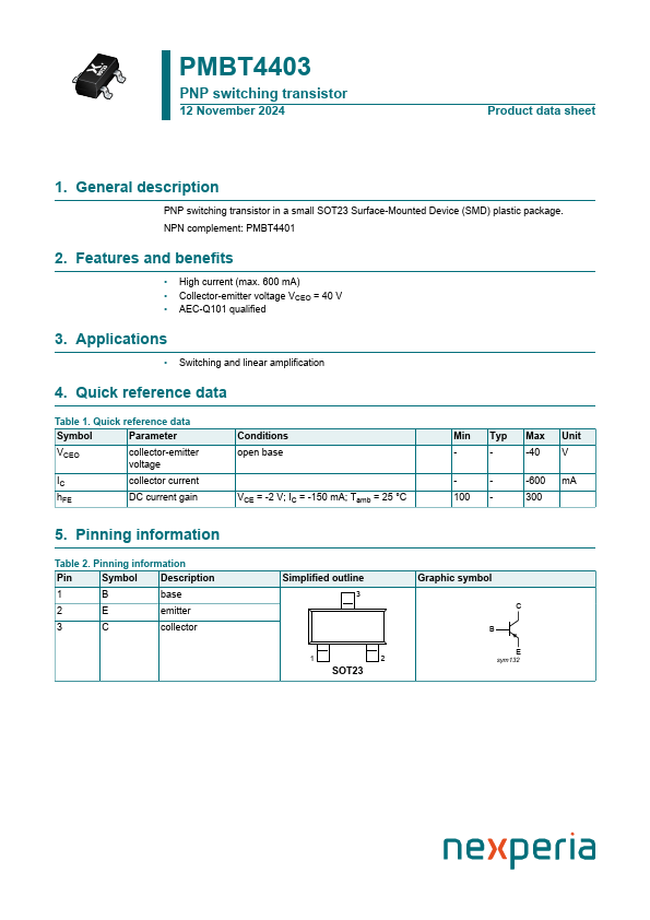 PMBT4403 Datasheet Preview