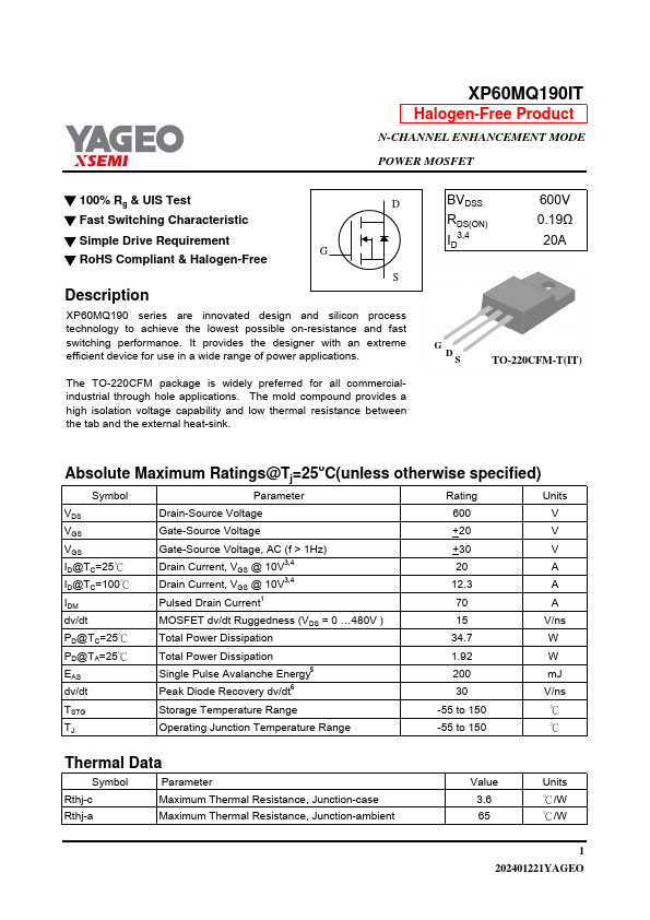 XP60MQ190IT Datasheet Preview