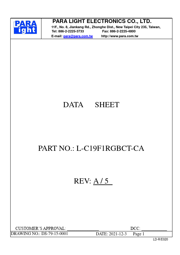 L-C19F1RGBCT-CA SURFACE MOUNT DEVICE LED by PARA LIGHT - Datasheet Preview