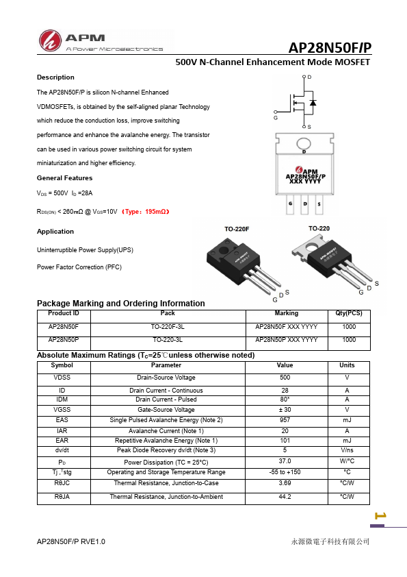 AP28N50F Datasheet Preview