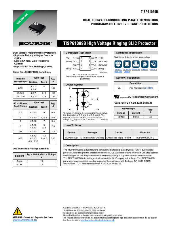 TISP61089B Datasheet Preview