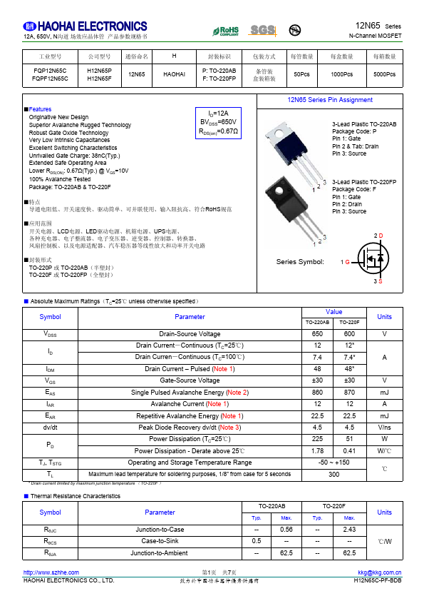 FQPF12N65C