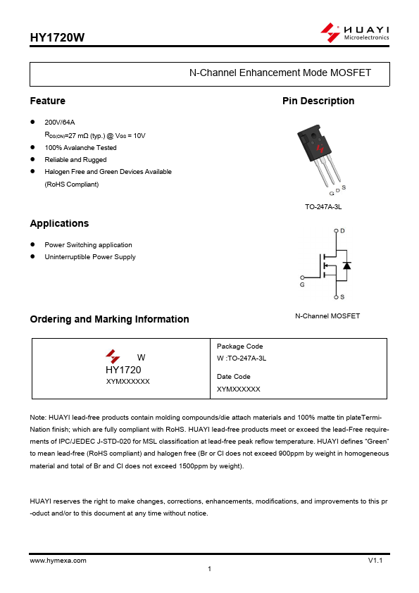 HY1720W Datasheet Preview