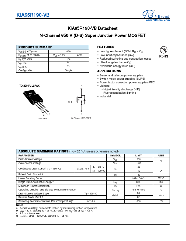 KIA65R190 Datasheet Preview