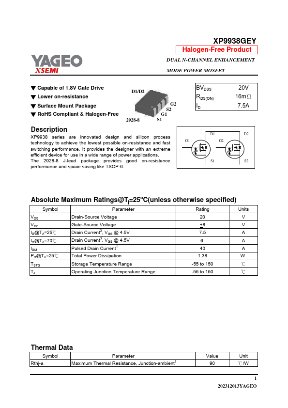 XP9938GEY Datasheet Preview